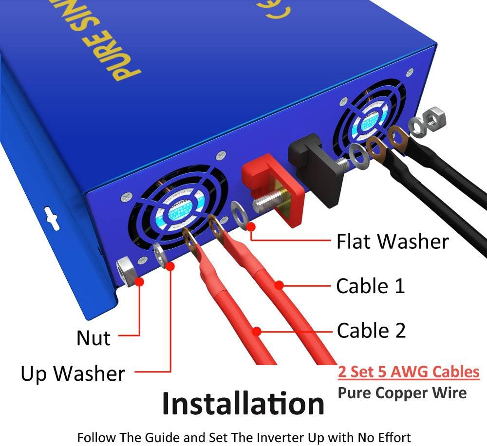 2500W Pure Sine Wave Inverter 24v to 110V 120V AC with Wireless Remote Switch Q6513