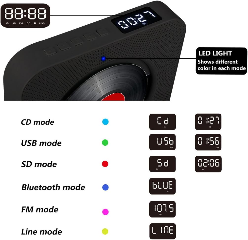 Wall Mountable CD Player Bluetooth with Display White N63045