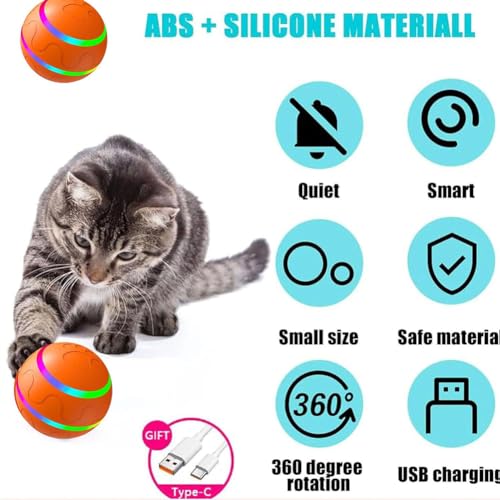 Remote Control Self Rolling Jiggle Ball Toy For Dogs (Orange) S2391