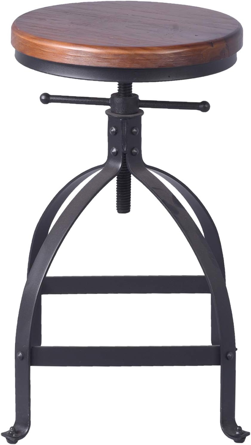 Adjustable Swivel Round Wood Metal Bar Stool Set of 2 V960