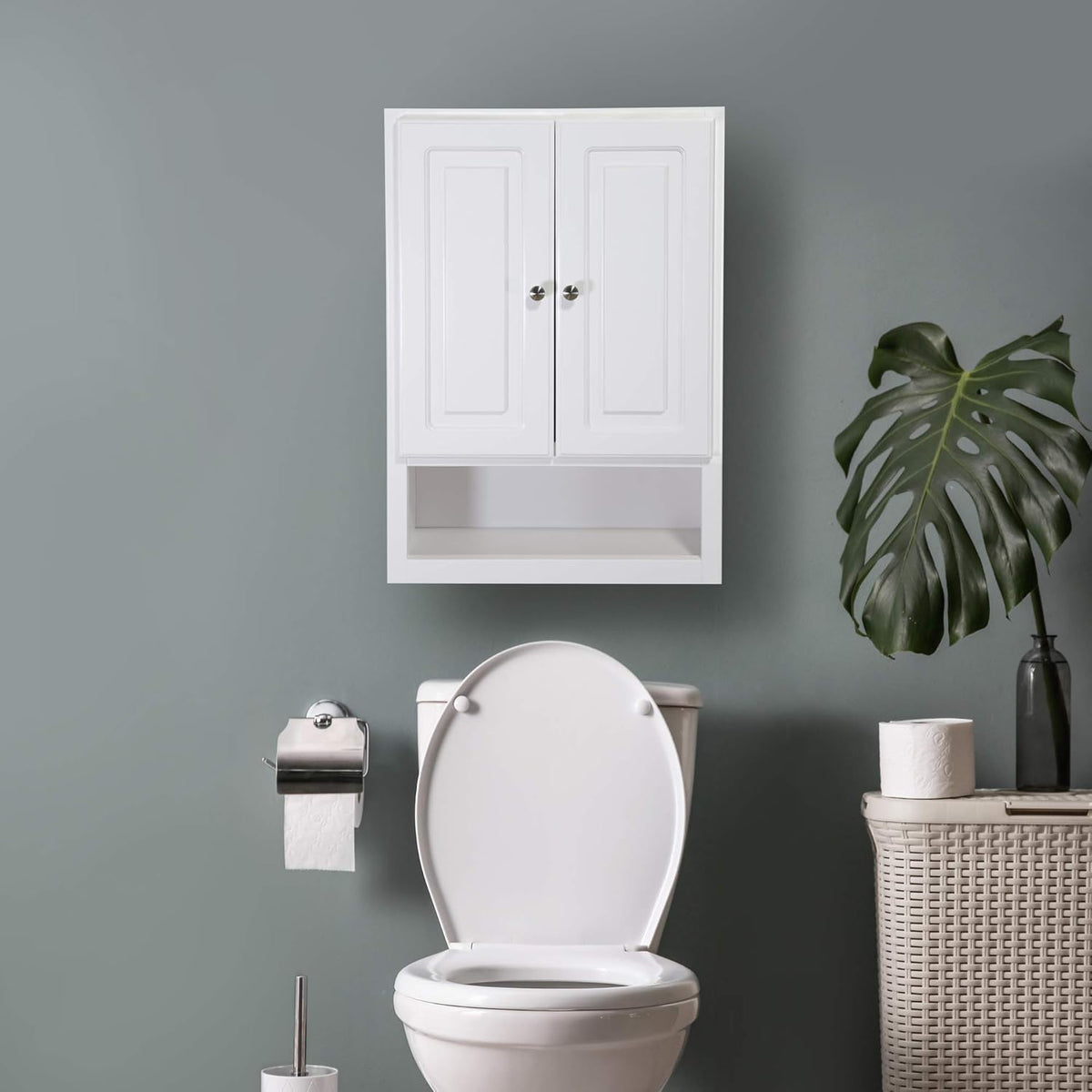 White 2-Door 1-Shelf Bathroom Wall Cabinet N563