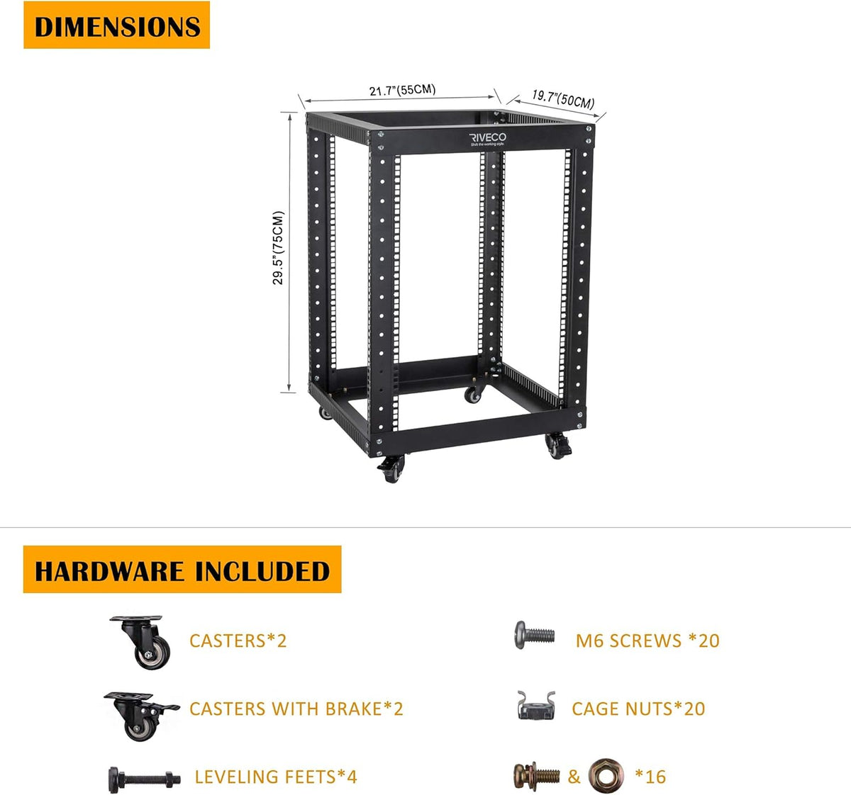 18U Open Frame Server Rack with Brake Casters X841