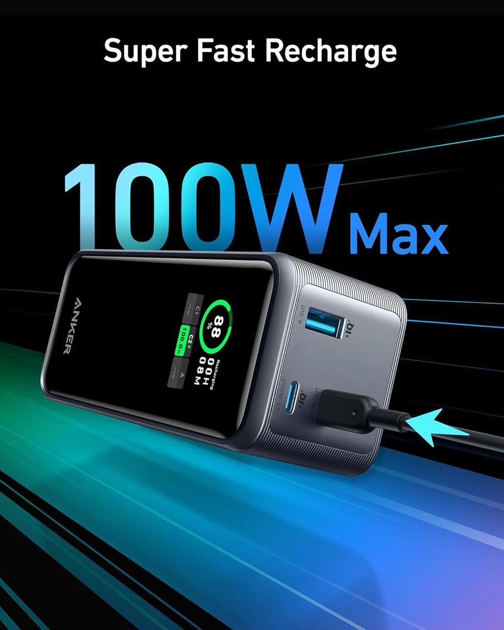 20,000mAh Portable Charger with 200W Output and Built-in USB-C Cable K918322