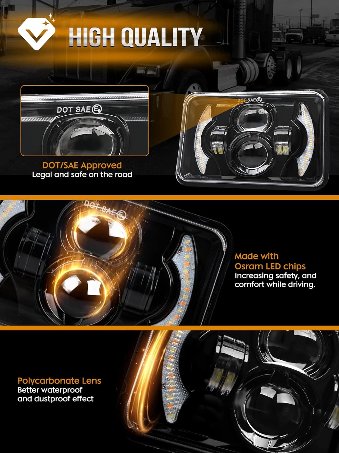 4x6 Square Sealed Beam Headlights W800345