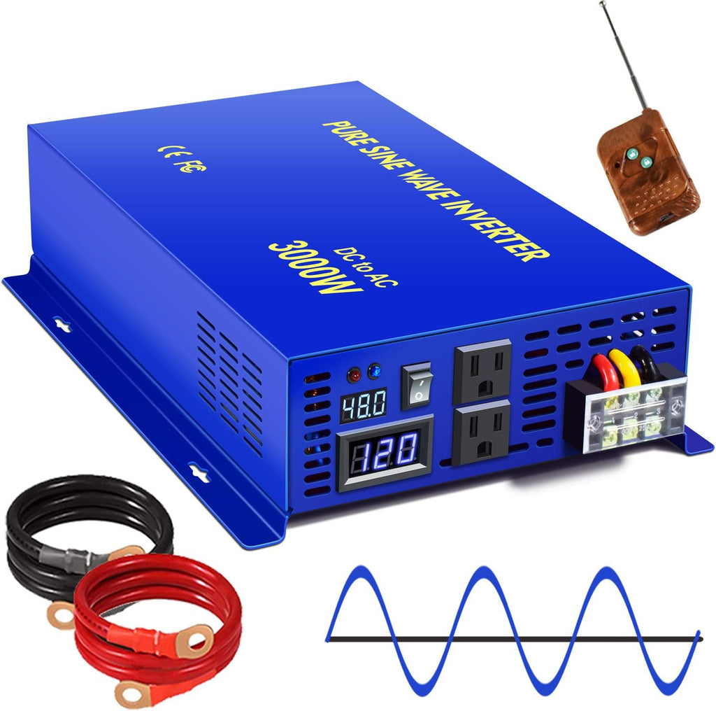 2500W Pure Sine Wave Inverter 24v to 110V 120V AC with Wireless Remote Switch Q6513