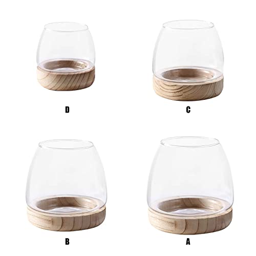 Glass Vase with Wooden Support Base, Clear Glass Bubble Vase, 1pcs (B 23 × 22 × 20 cm) N10338
