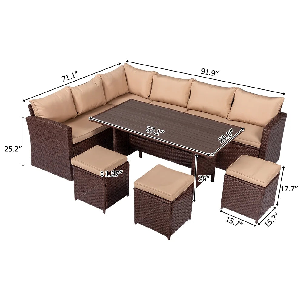 Wicker Rattan Couch Conversation Set Brown W8342