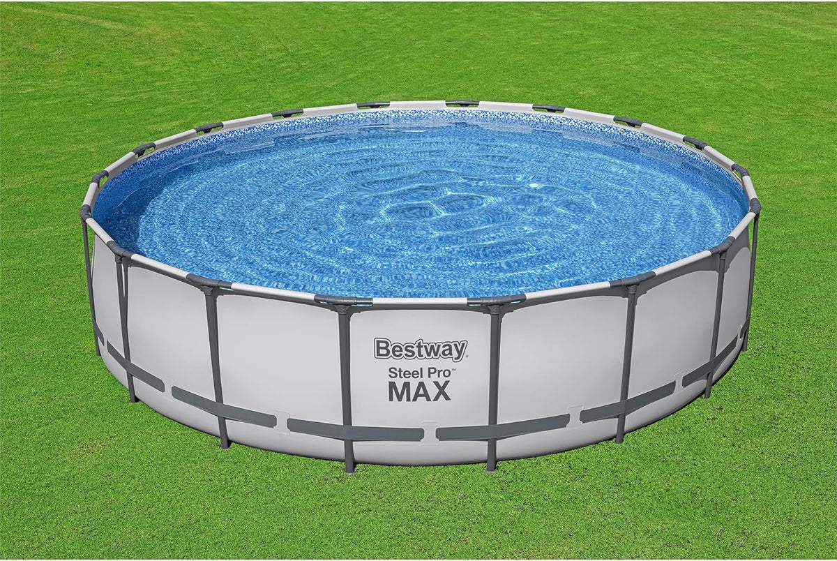 18 Foot x 48 Inch Round Metal Frame Above Ground Swimming Pool Set with Filter Pump, Ladder, and Cover K470