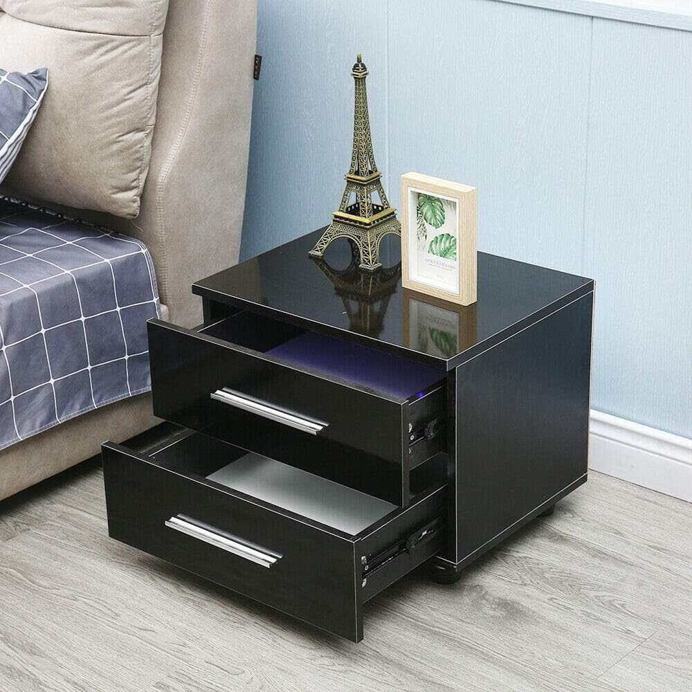 High Gloss 2 Drawer LED Nightstand Cabinet J314175
