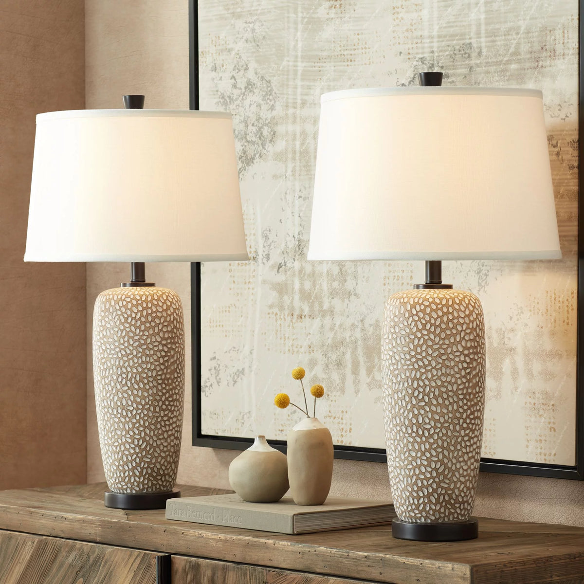 27 1/4" Tall Beige Table Lamps Set of 2 E76554