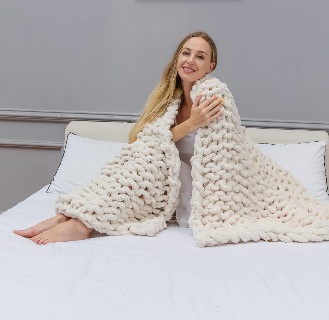 Chunky Knit Chenille Throw Blanket Navy 40×59 E528756