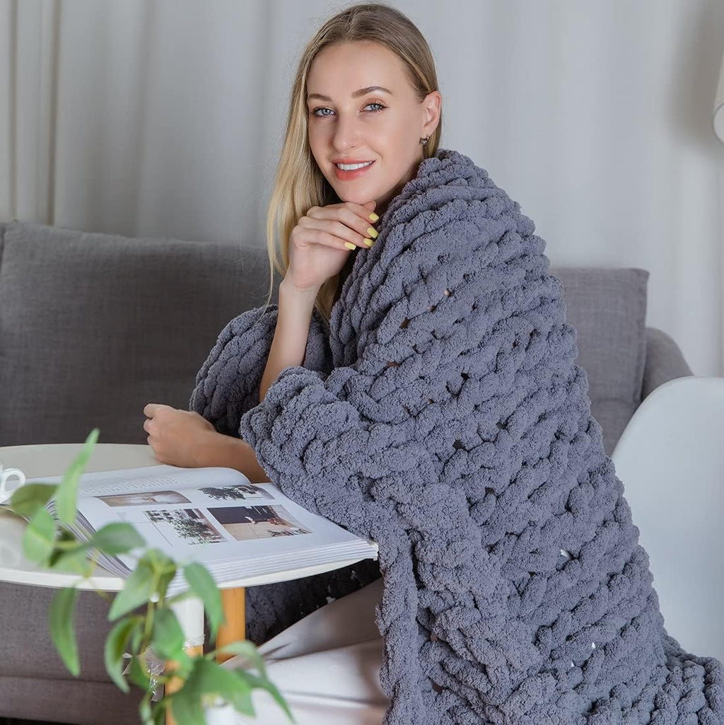 Chunky Knit Chenille Throw Blanket Navy 40×59 E528756