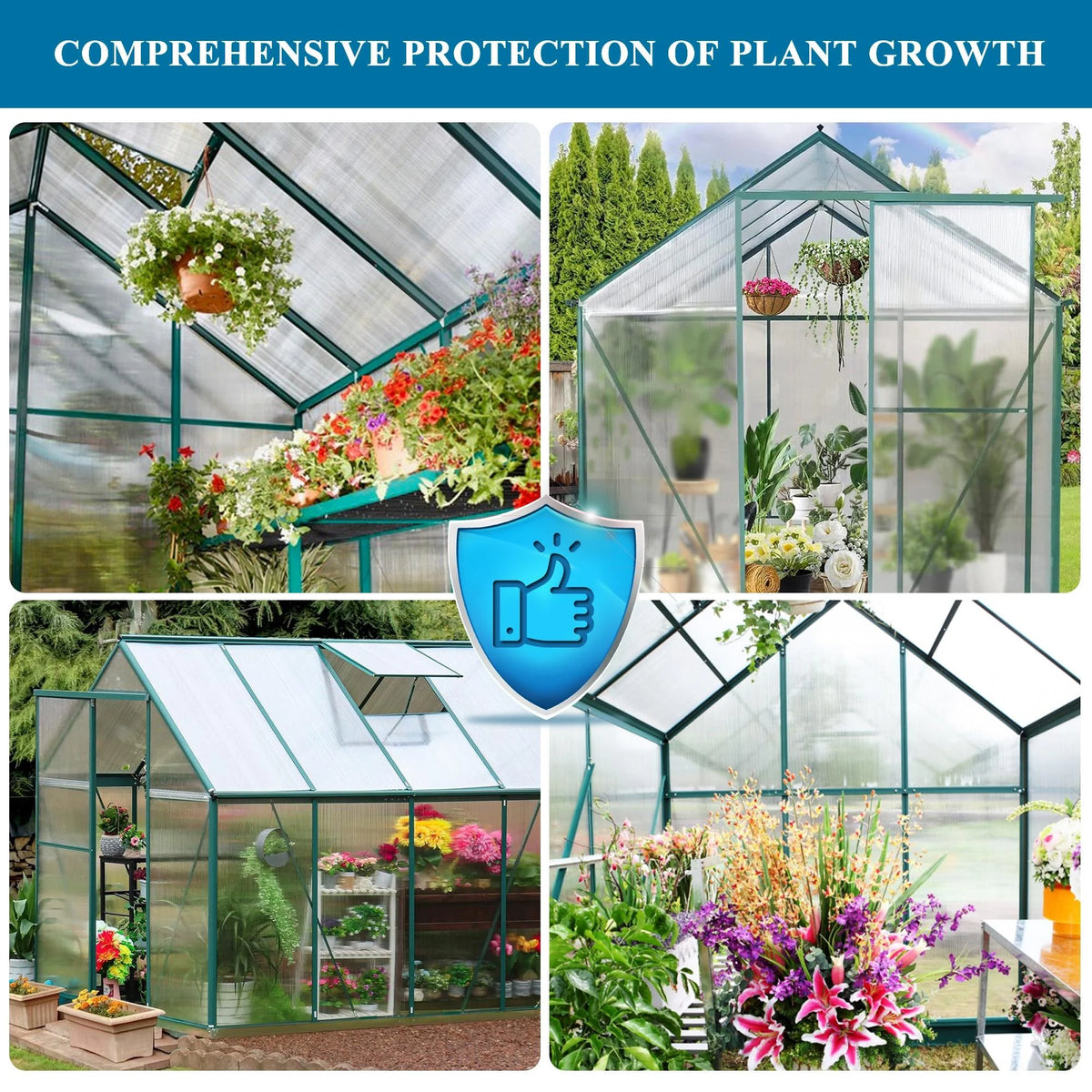 8x6FT Polycarbonate Walk in Greenhouse with Window & Sliding Door C9876