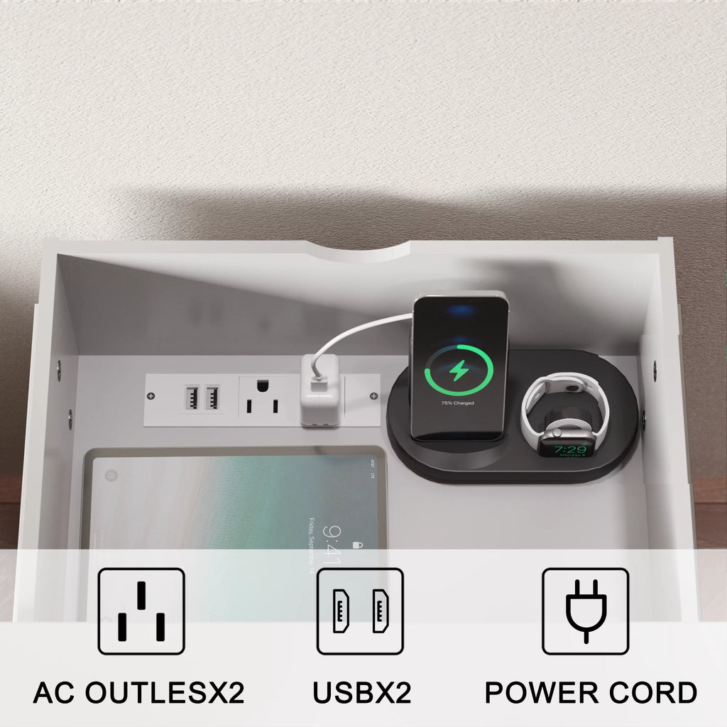 White 2 Drawer Nightstand with Charging Ports S827901