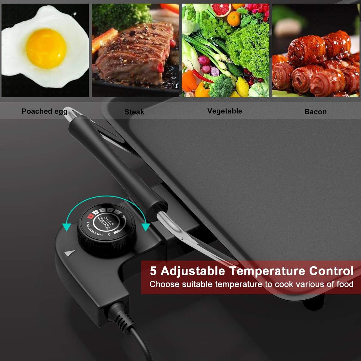 35 Electric Nonstick Extra Large Griddle Grill with Adjustable Temperature & Drip Tray T8221