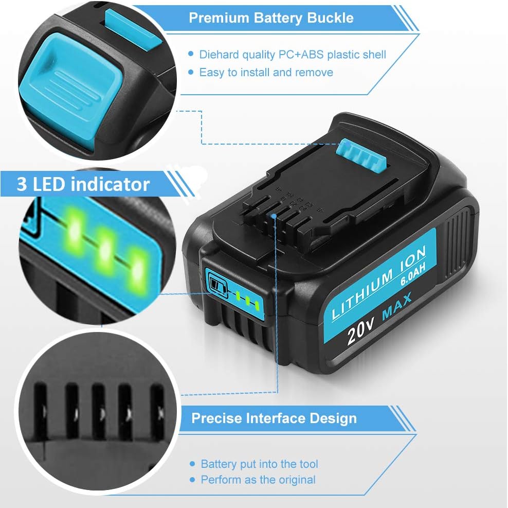 2-Pack 20V 6.0Ah Lithium Ion Battery Replacement for 20V Cordless Power Tools W99513