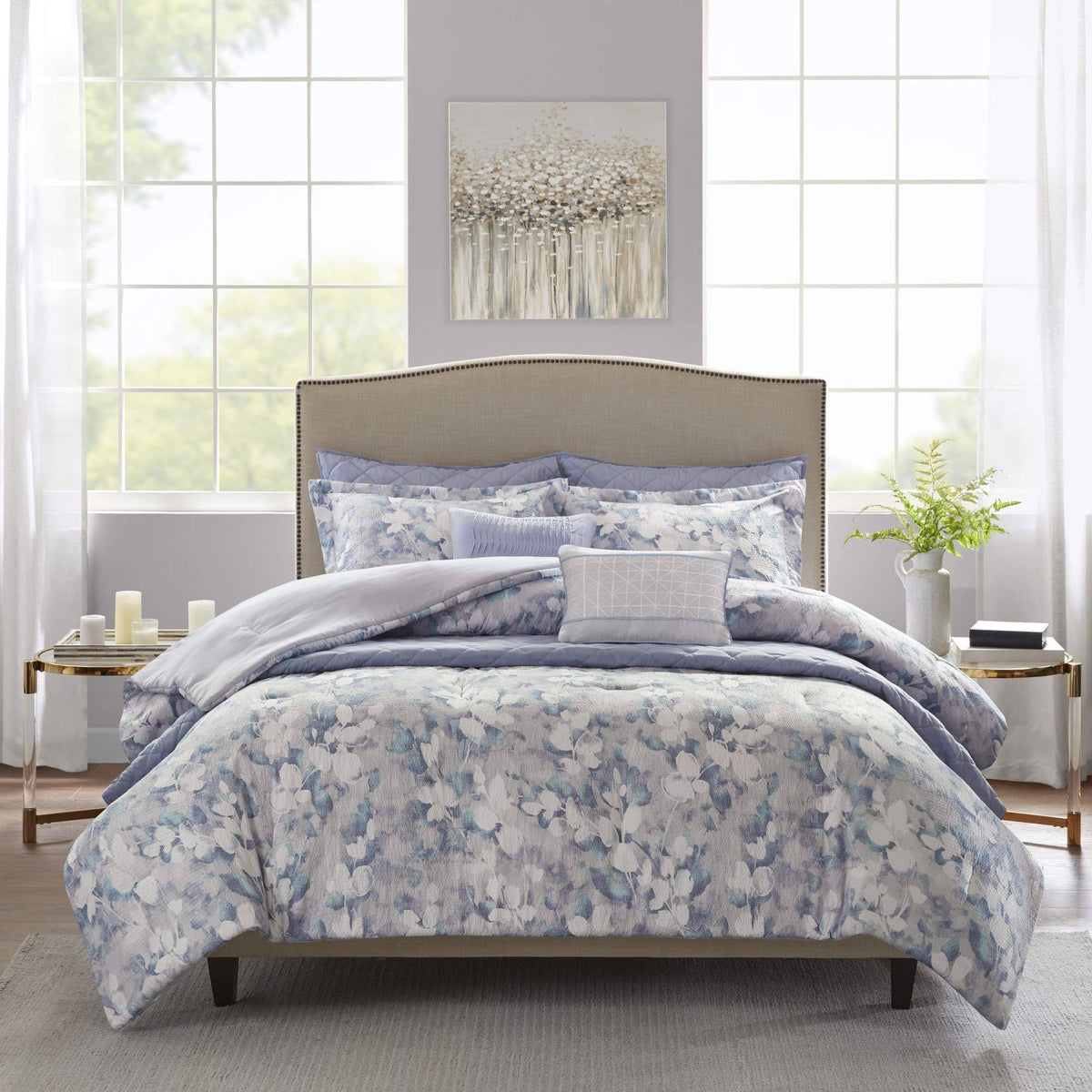 Blue Full/Queen Seersucker Comforter and Coverlet Set P31218