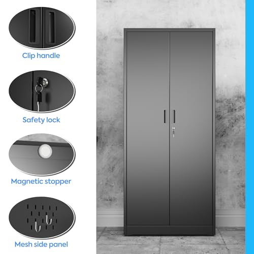 Black Metal Storage Cabinets with Pegboards and Hooks L4547
