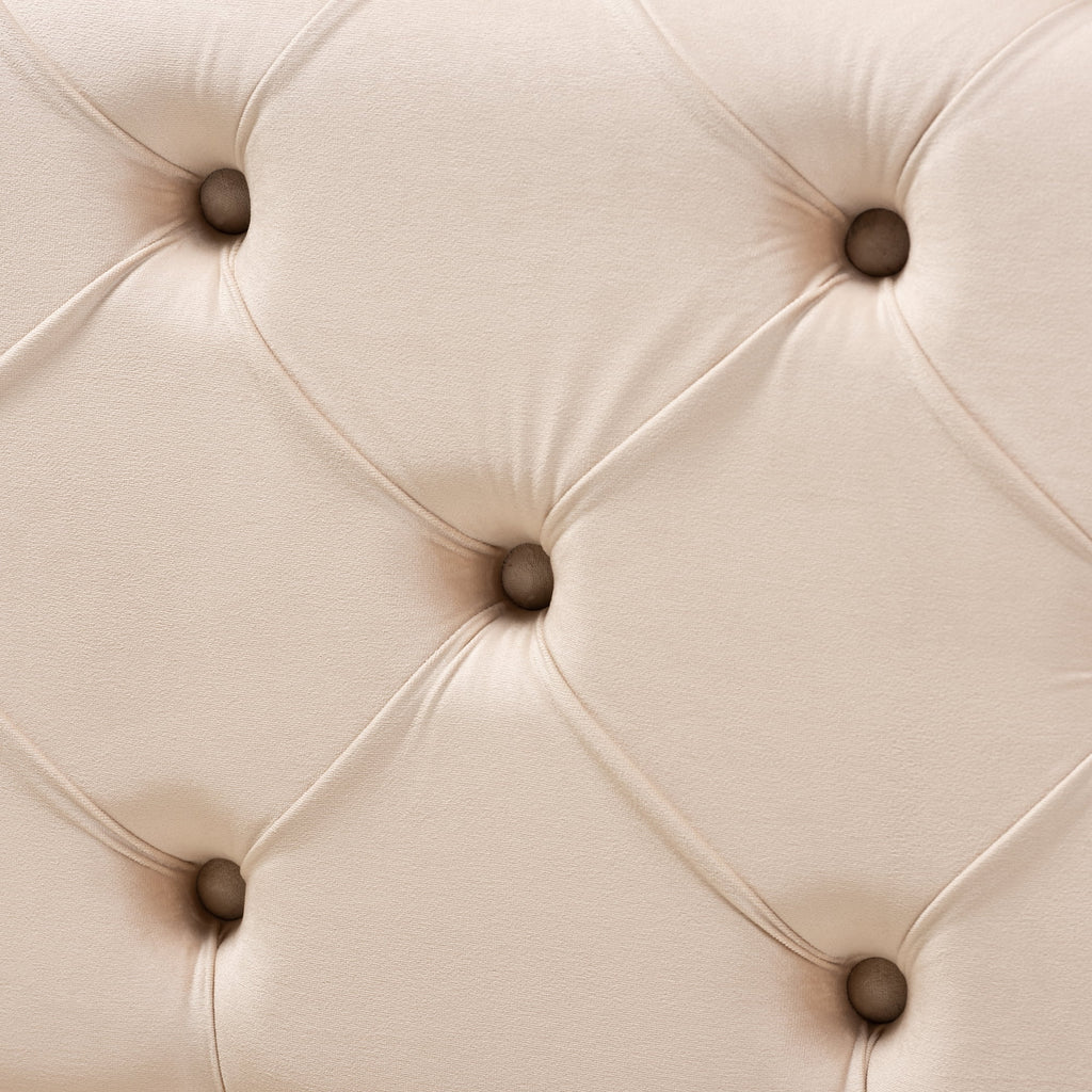 Beige Velvet Button Tufted Bench Ottoman Y2496