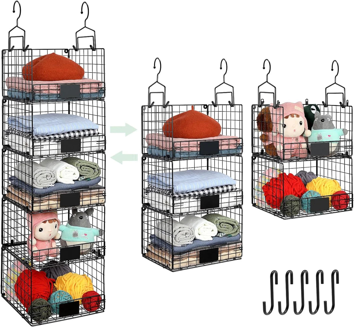 5 Tiers Hanging Closet Shelves Organizer with S Hooks H38358