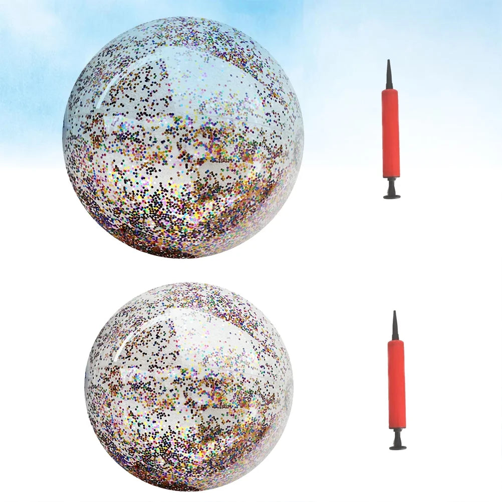 4pcs Glitter Sequin Beach Balls Round Transparent PVC Inflatable Ball Toys with Pumps O477