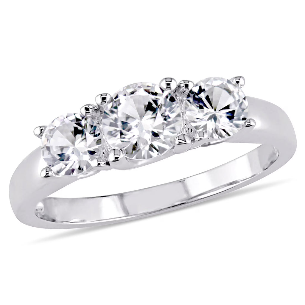 Created White Sapphire 10kt White Gold 3-Stone Round-Cut Engagement Ring E23774
