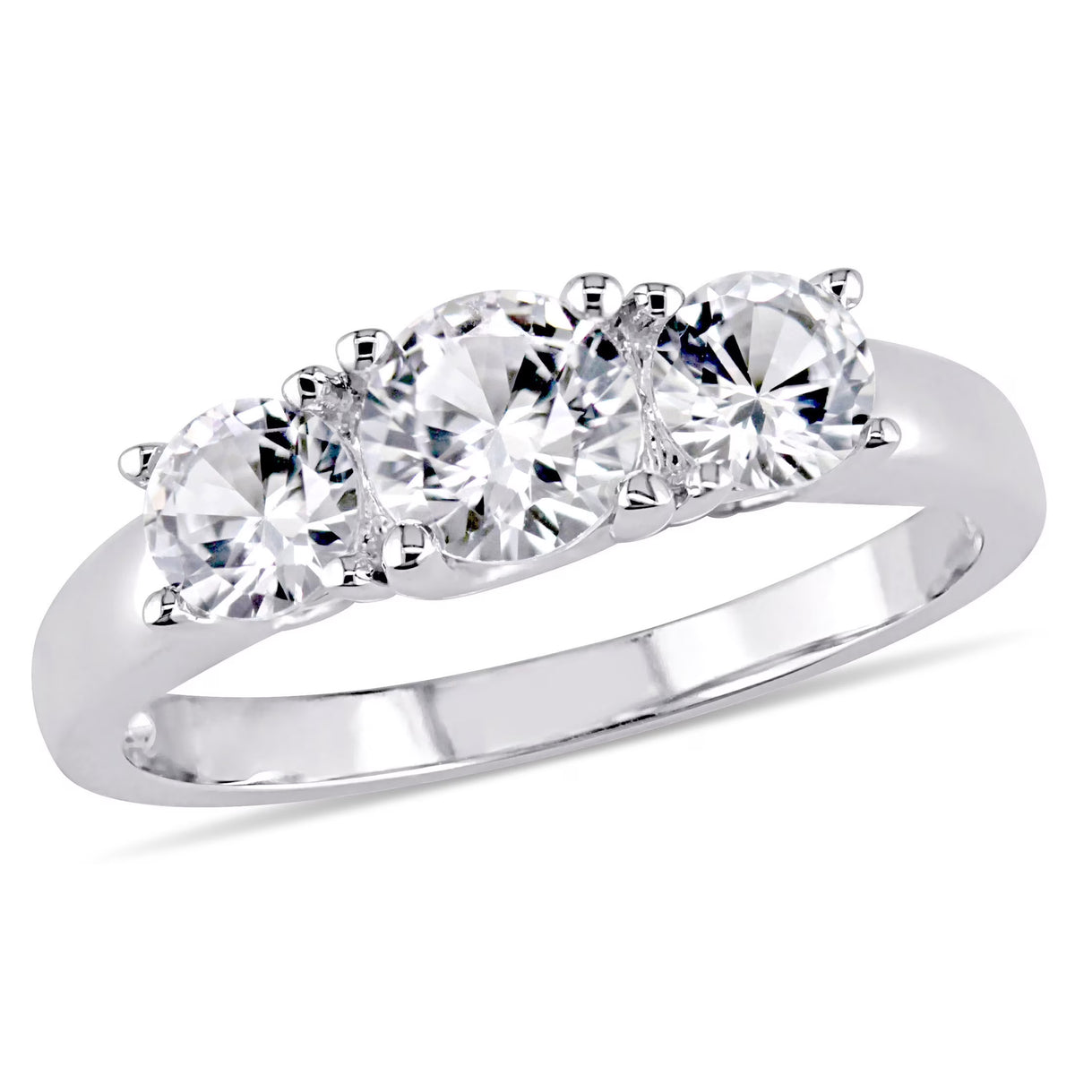 Created White Sapphire 10kt White Gold 3-Stone Round-Cut Engagement Ring E23774