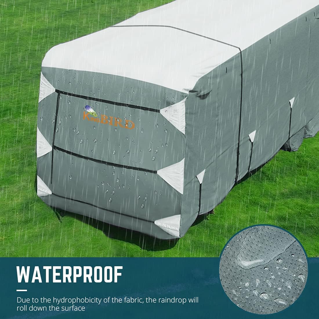 Extra-Thick 5 Layers Anti-UV Travel Trailer RV Cover with 2 Straps & 4 Tire Covers B287282