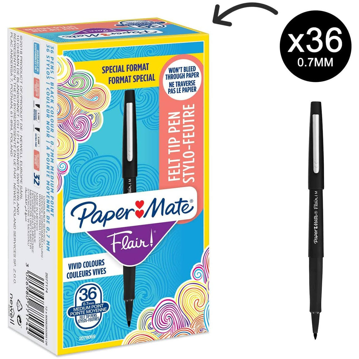 Black Felt Tip Pens, Medium Point (0.7mm), 36 Count U87084