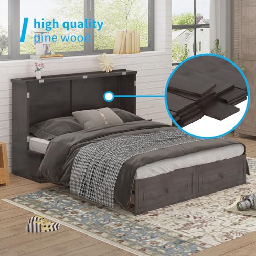 Queen Murphy Bed Cabinet with USB Charging Station and Storage Drawers I463