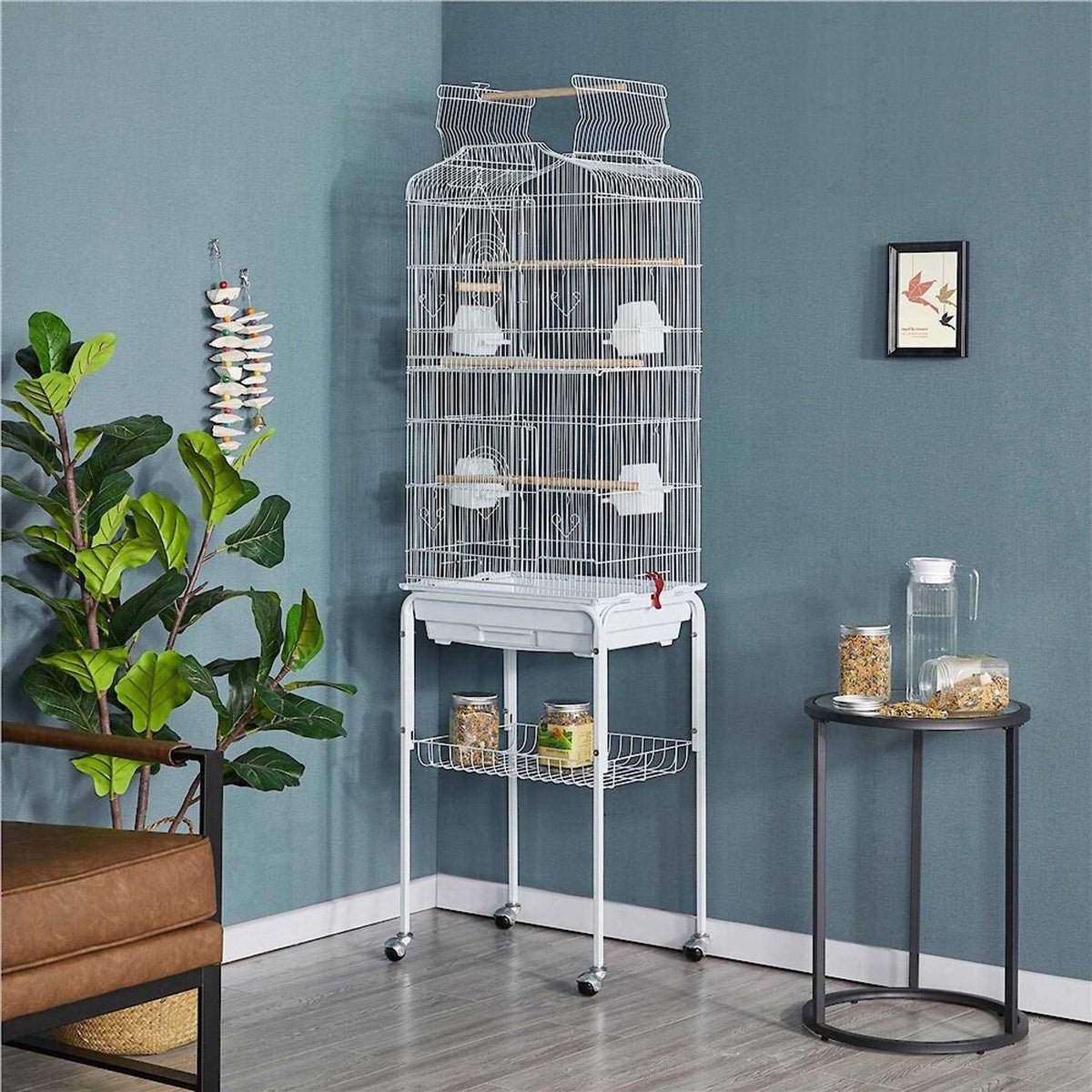 Large Rolling Metal Bird Cage with Stand M89528
