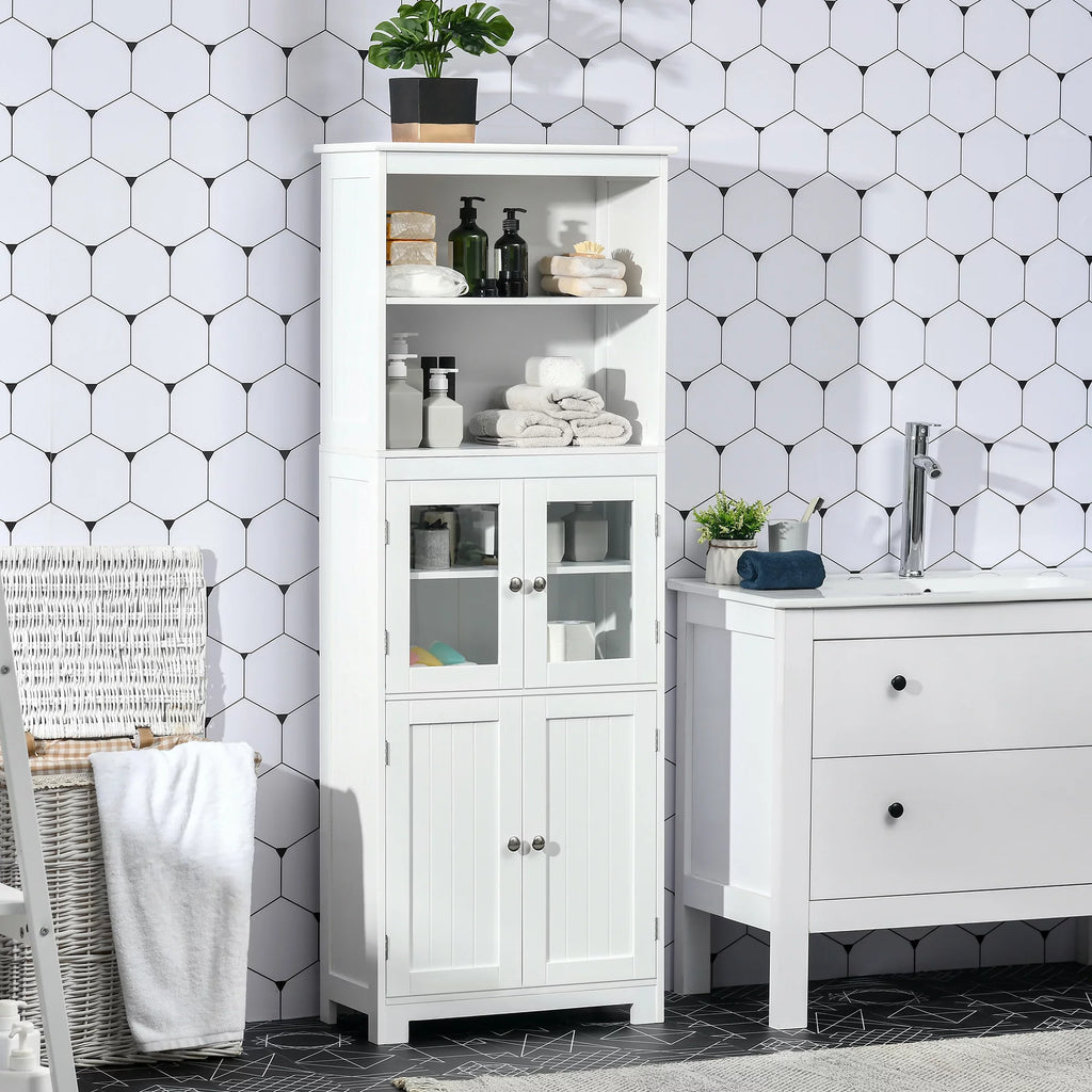 63" White 4-Door Storage Cabinet with Hutch O661