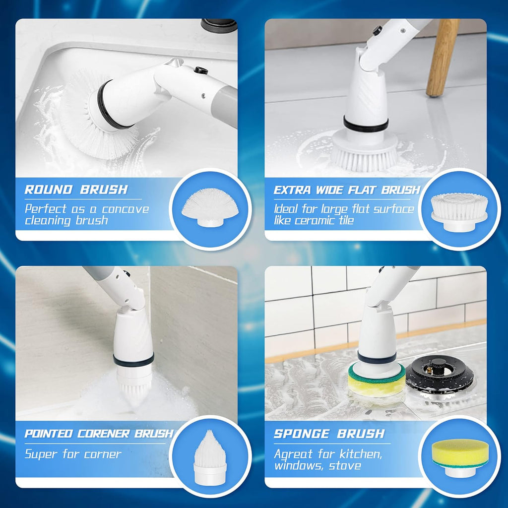 Cordless Electric Spin Scrubber with 4 Replaceable Brush Heads G514