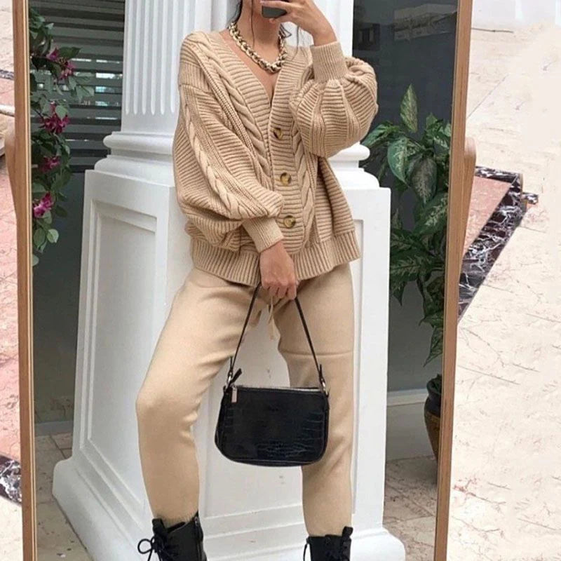 Chunky Knit Sweater and Pants Set K1110