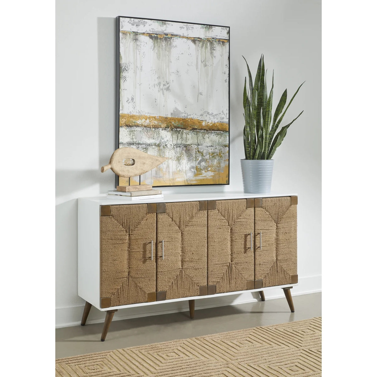 White 4-Door Wood Credenza P782264
