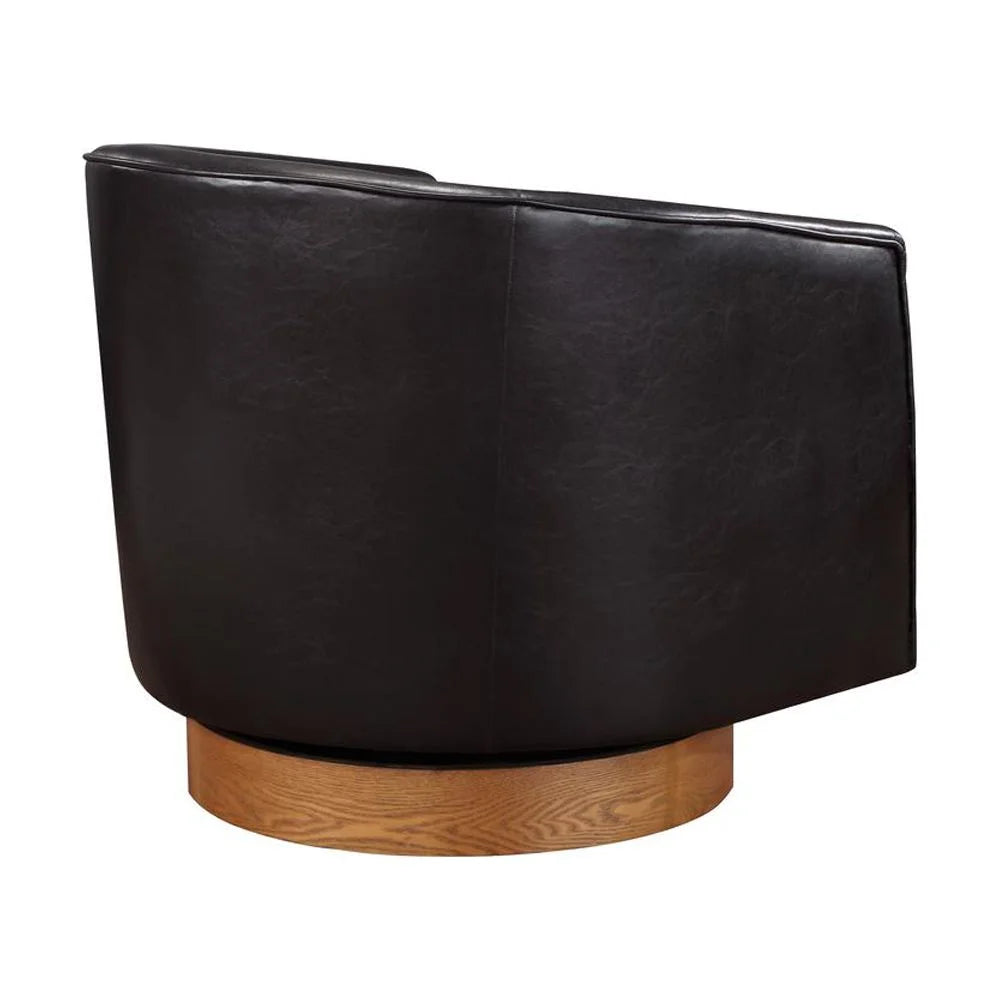Brown Faux Leather Wood Base Swivel Chair F500