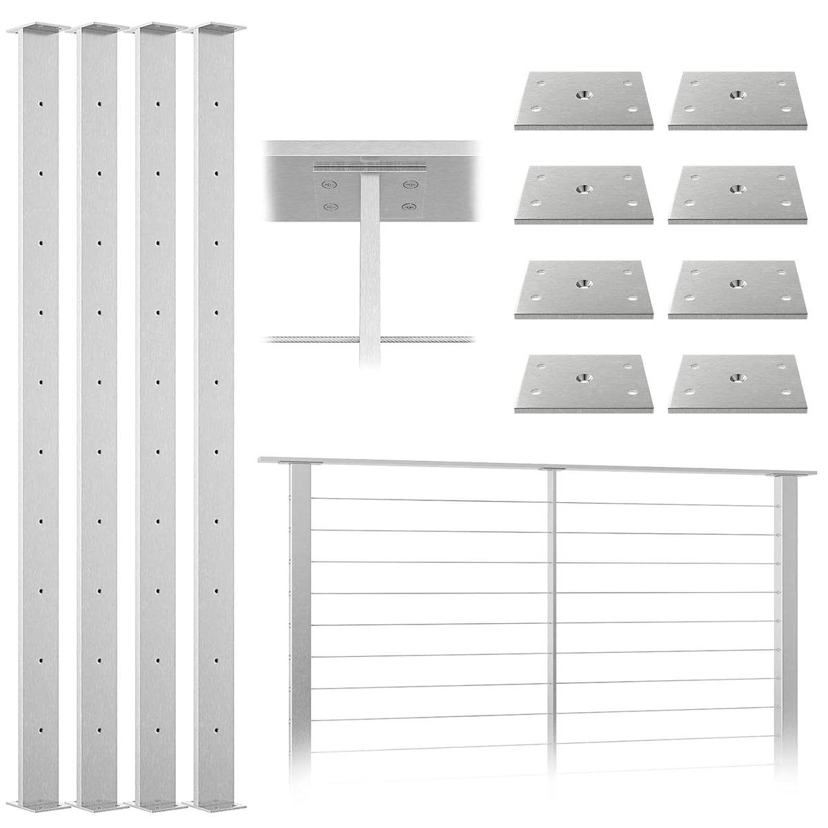4 Pack Stainless Steel Cable Railing Post F592150
