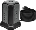 Black Surge Protector Power Strip Tower 9 Outlets 4 USB Port 10 ft Extension Cord O931