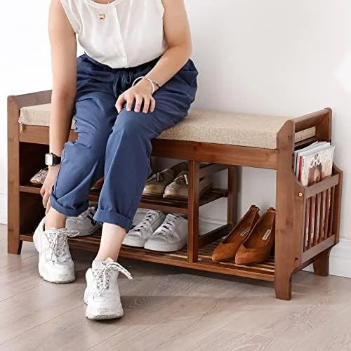 47.0" Adjustable Height 3 Layers Bamboo Shoe Storage Bench M958