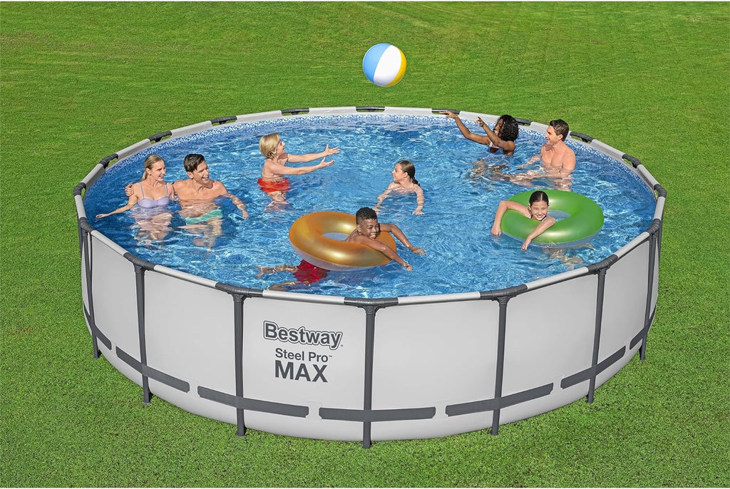18 Foot x 48 Inch Round Metal Frame Above Ground Swimming Pool Set with Filter Pump, Ladder, and Cover K470