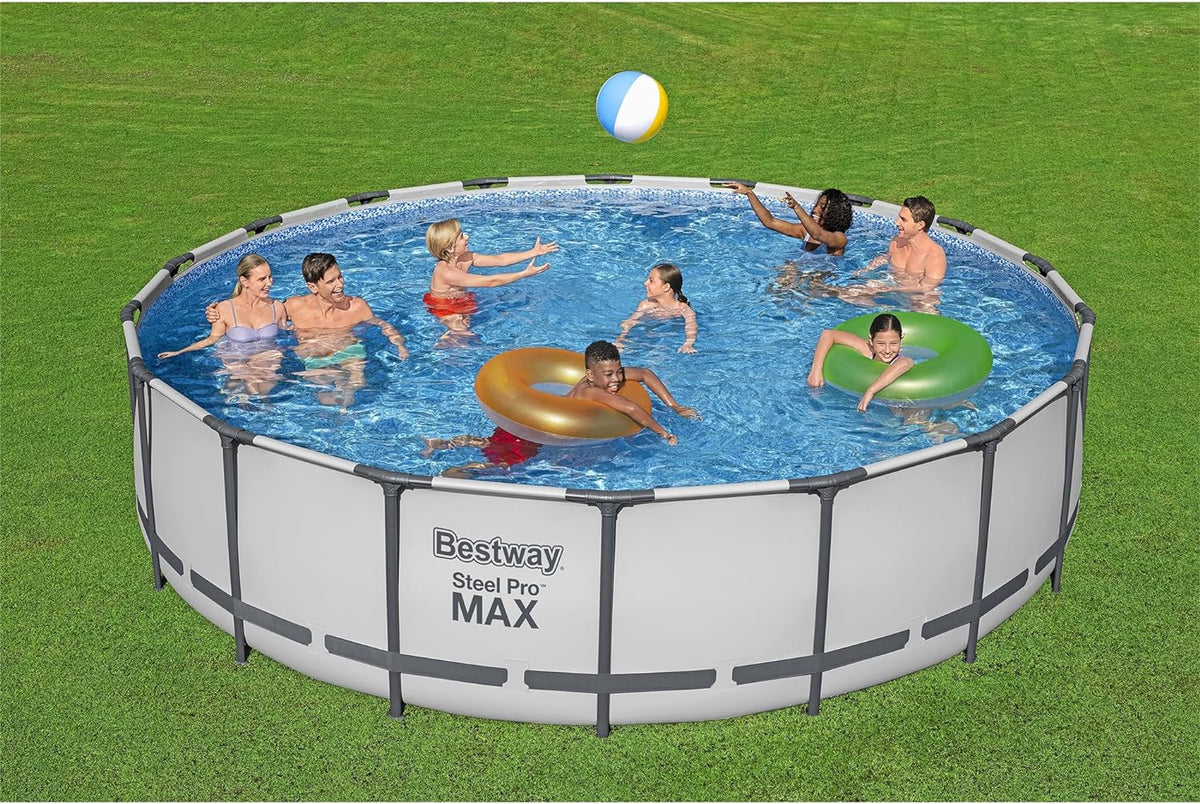 18 Foot x 48 Inch Round Metal Frame Above Ground Swimming Pool Set with Filter Pump, Ladder, and Cover K470