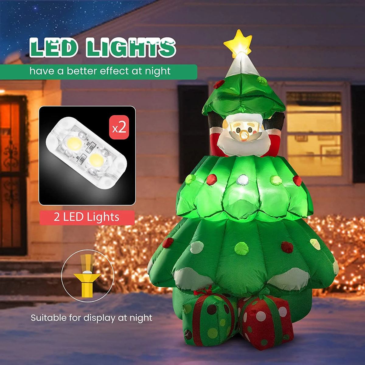 6ft Inflatable LED Lighted Christmas Tree with Pop up Santa and 2 Gift Boxes B327633