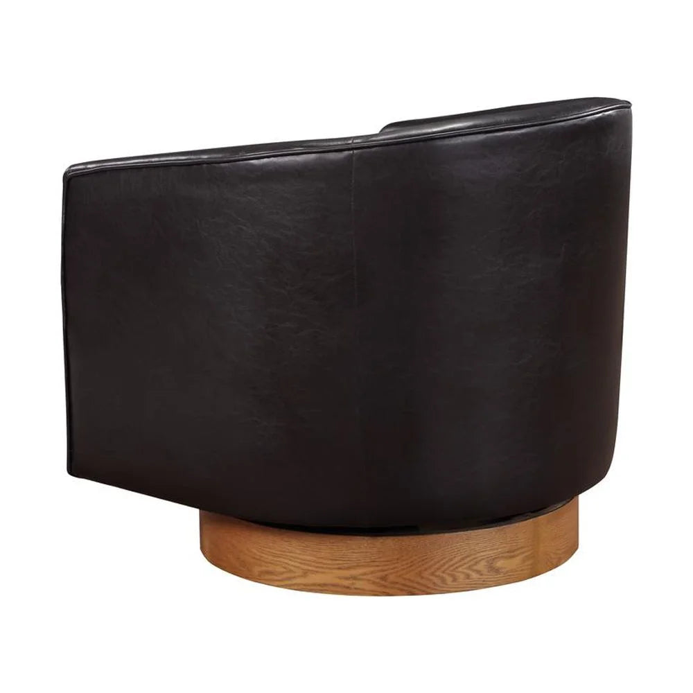 Brown Faux Leather Wood Base Swivel Chair F500