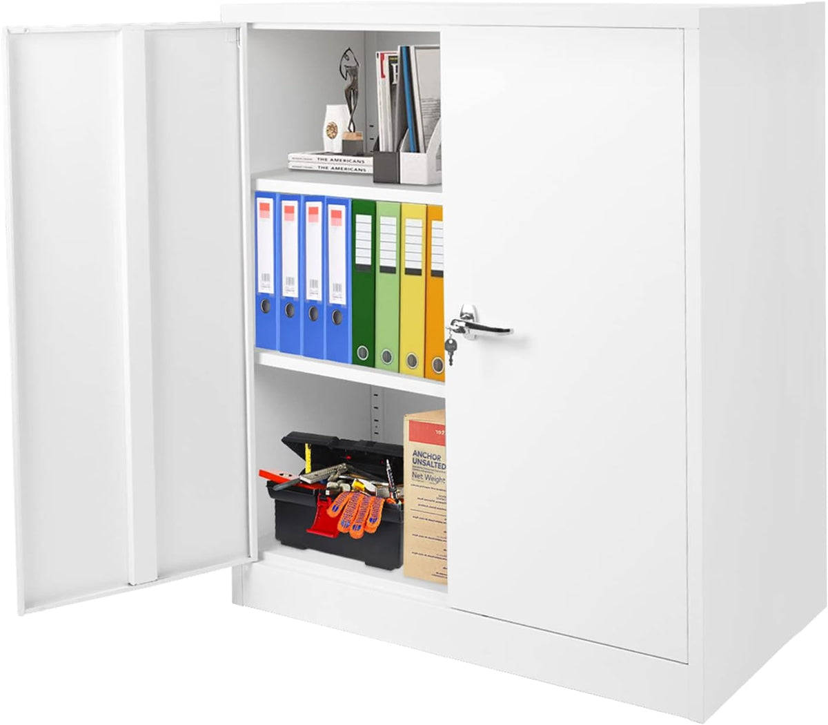 Metal Storage Cabinet Locking Steel Storage Cabinet 42” with Lock and Doors, Adjustable Shelves S550