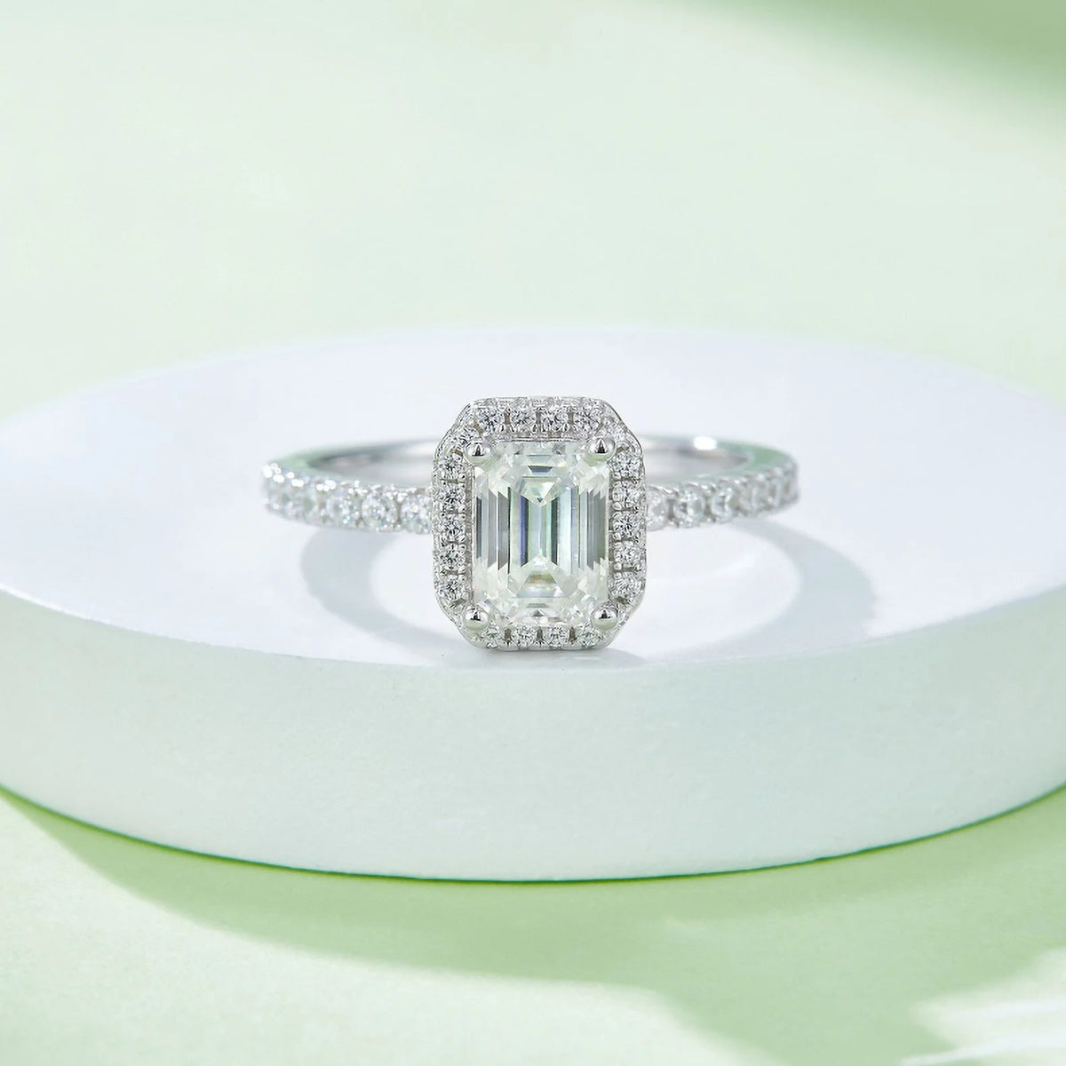 18k White Gold over Silver Emerald Cut Moissanite Engagement Ring Y3417