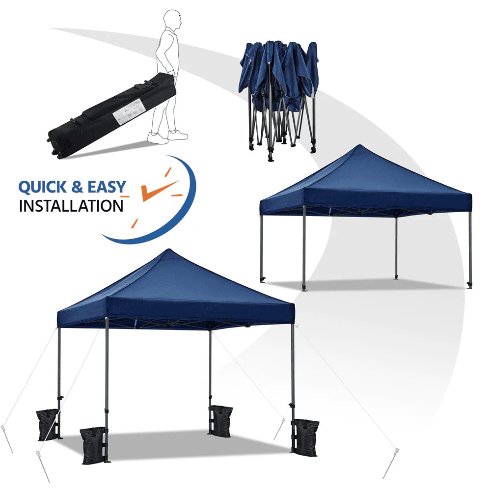 10x10FT Pop Up Canopy Tent with Wheeled Carry Bag, Navy Blue L692122
