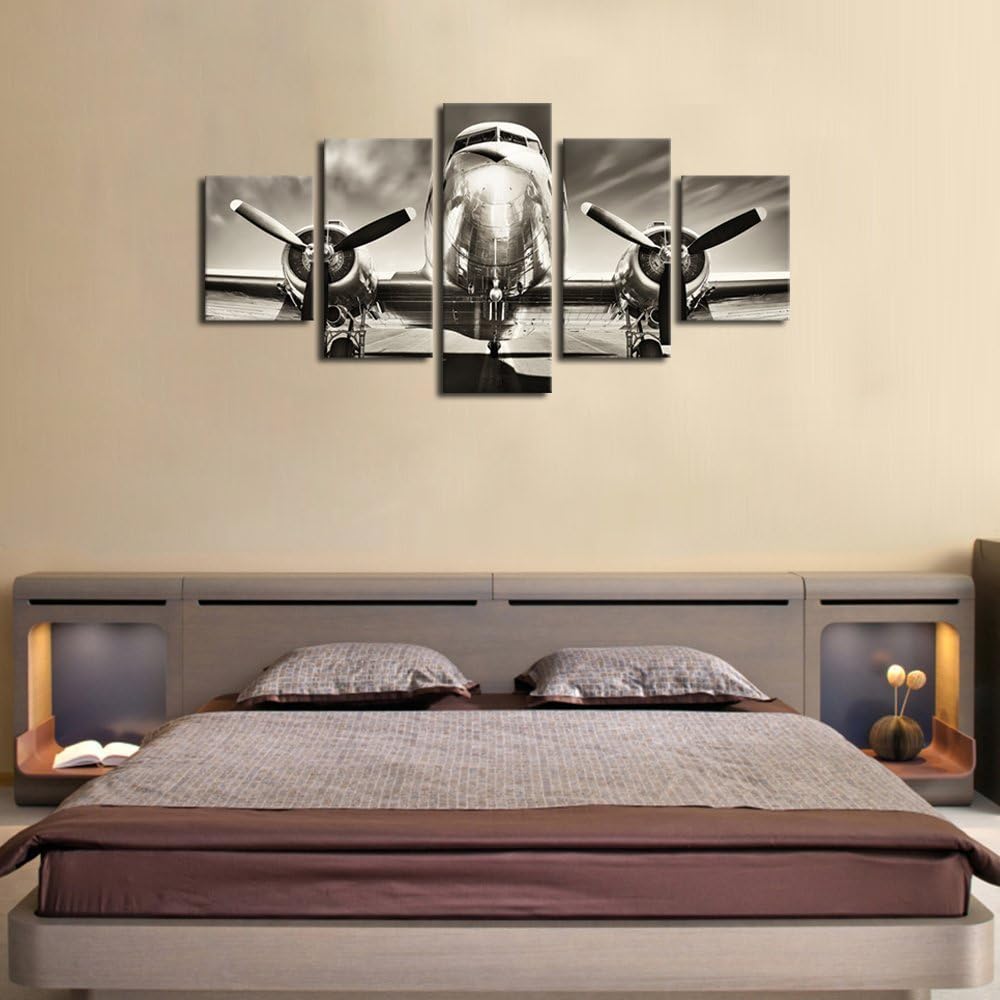 Vintage Airplane Canvas Wall Art Poster with Wooden Frame 32x60 in O700026