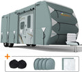 Extra-Thick 5 Layers Anti-UV Travel Trailer RV Cover with 2 Straps & 4 Tire Covers B287282