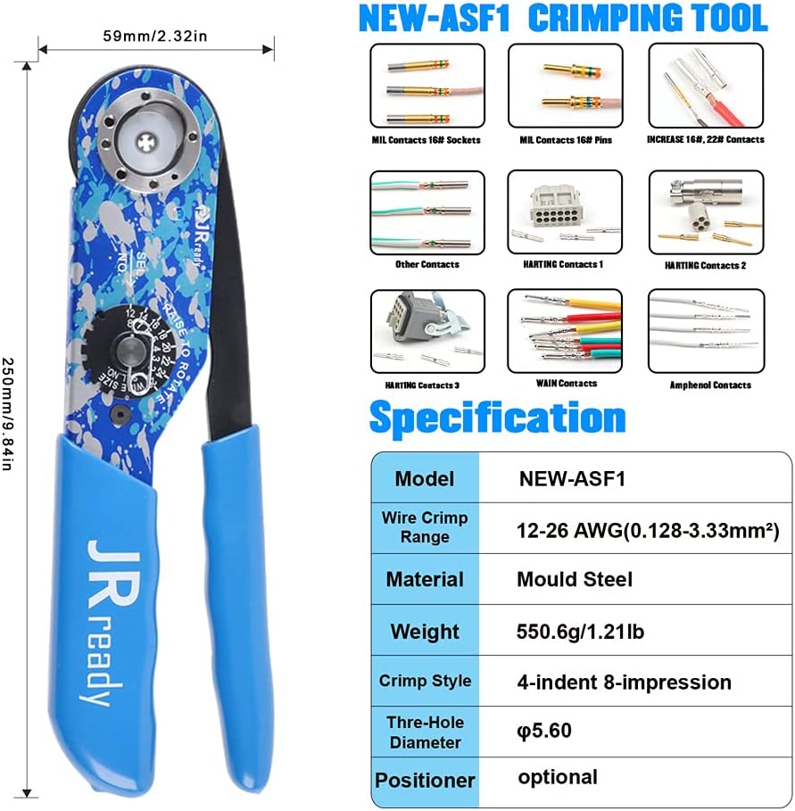 8 indent crimping tool for wire 12-26 awg solid barrel contact O8364