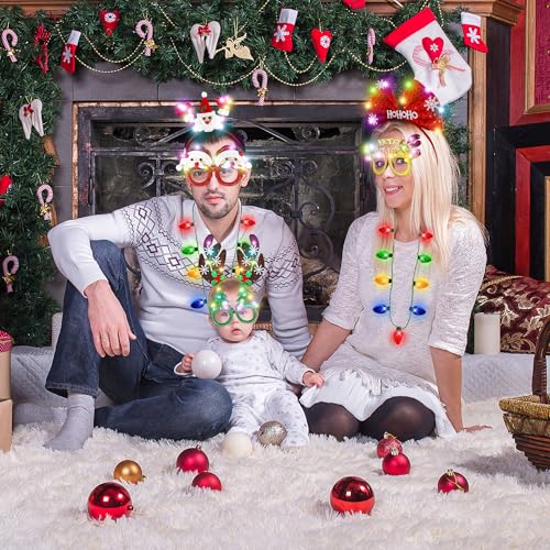 Light Up Christmas Necklace Headband Glasses Set Y82387